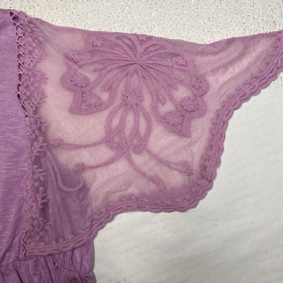 Torrid Babydoll Top Blouse Tunic Lace Short Scallop Sleeves Size 2 2X Pink - Picture 9 of 11